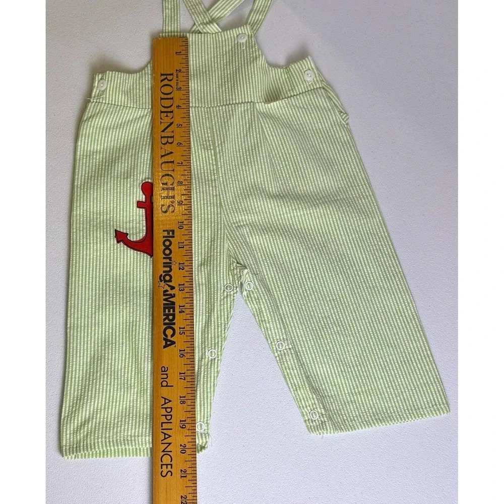 Penney's Seersucker Overalls Kids‎ Size 18M Green White Vintage Anchor Nautical